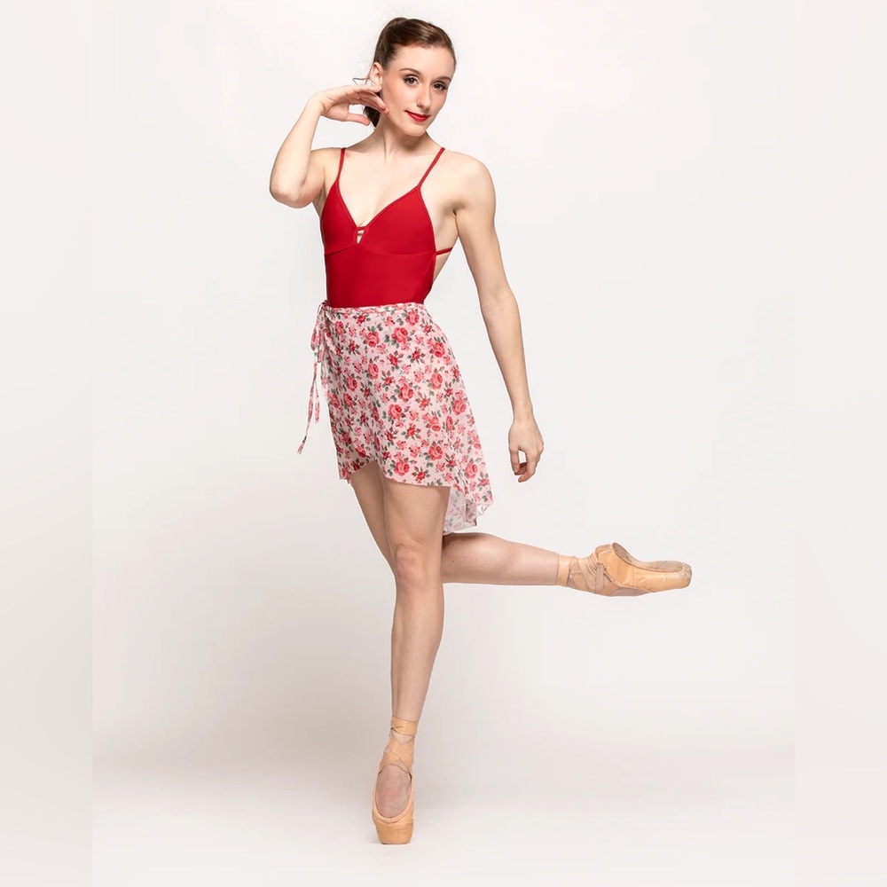 Eleve Vienna Mid High-Low wrap skirt in true love pink mesh size S
